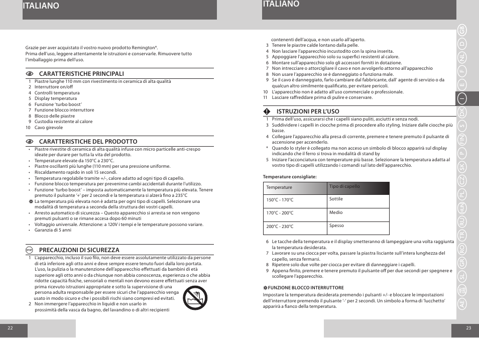 Italiano | Remington S8510 User Manual | Page 12 / 41