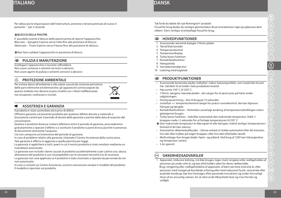 Italiano dansk | Remington S8510 User Manual | Page 13 / 41