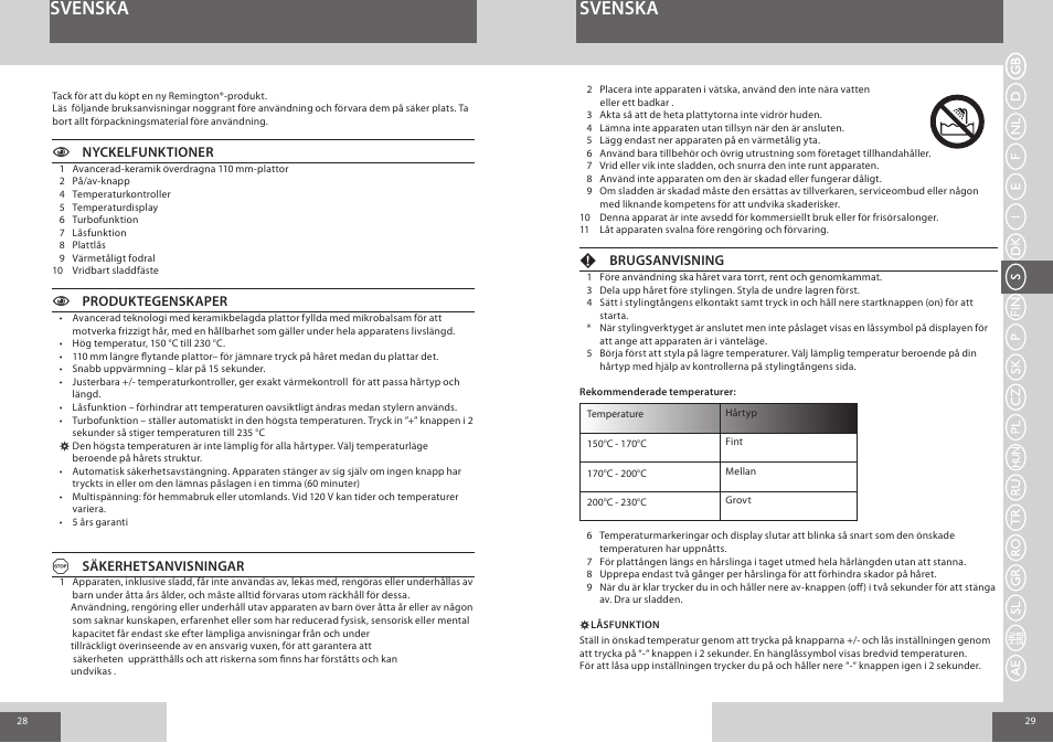 Svenska | Remington S8510 User Manual | Page 15 / 41
