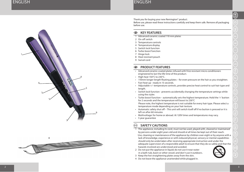 English | Remington S8510 User Manual | Page 2 / 41