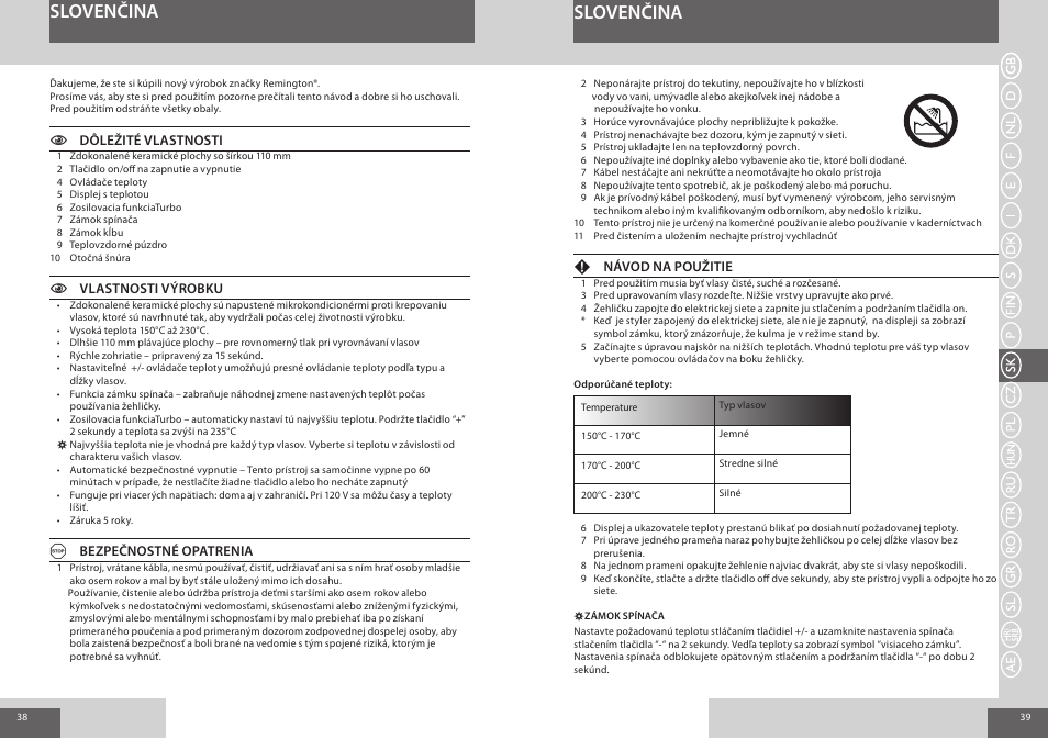 Slovenčina | Remington S8510 User Manual | Page 20 / 41