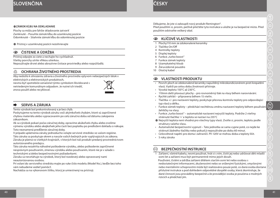 Slovenčina česky | Remington S8510 User Manual | Page 21 / 41