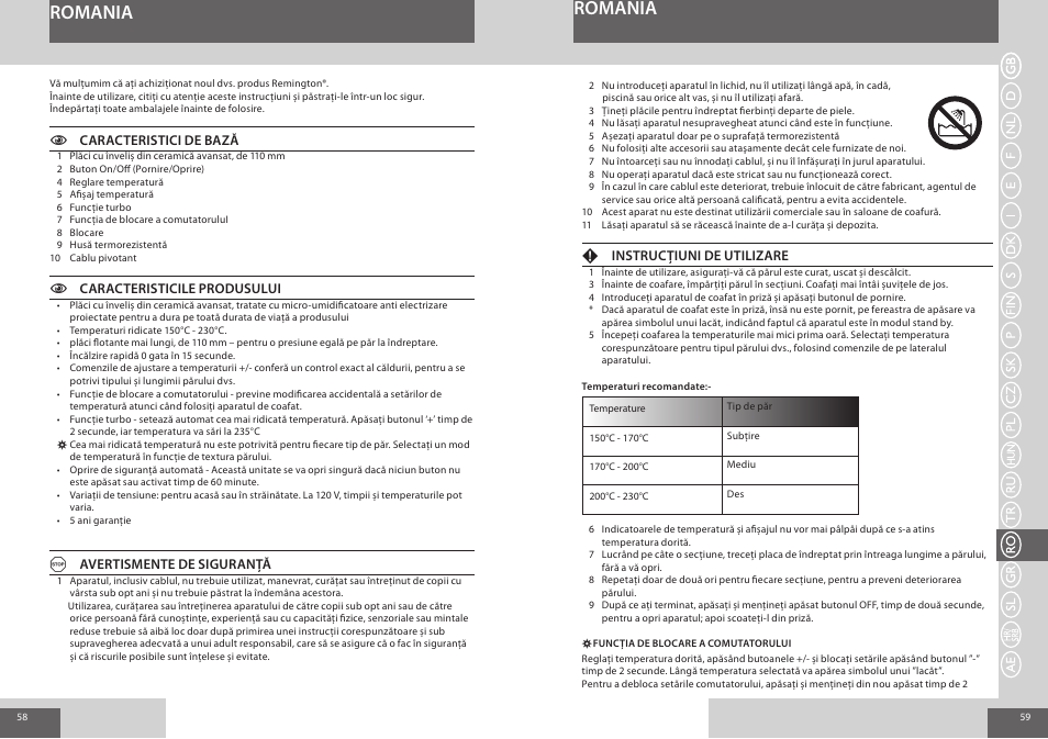 Romania | Remington S8510 User Manual | Page 30 / 41
