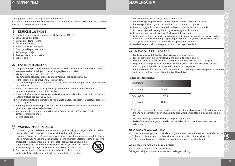 Slovenščina | Remington S8510 User Manual | Page 34 / 41