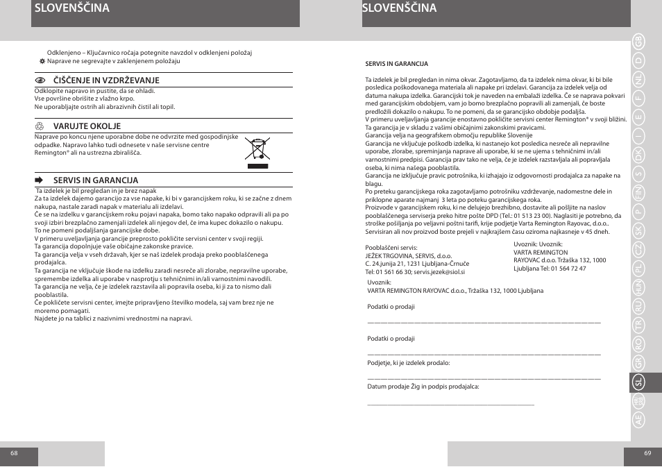 Slovenščina | Remington S8510 User Manual | Page 35 / 41