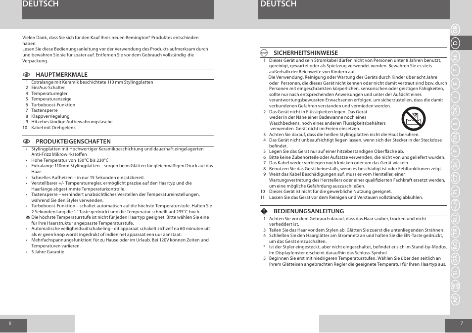 Deutsch | Remington S8510 User Manual | Page 4 / 41