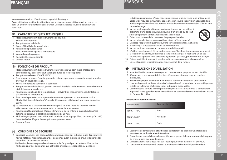 Français | Remington S8510 User Manual | Page 8 / 41