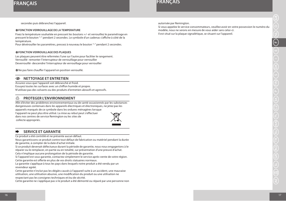 Français | Remington S8510 User Manual | Page 9 / 41