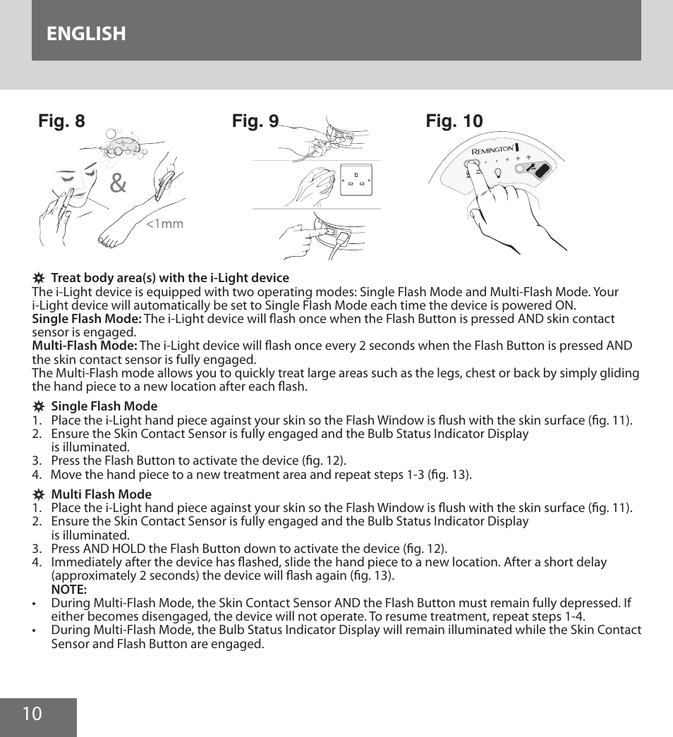 10 english, Fig. 8, Fig. 9 | Fig. 10 | Remington IPL6000F User Manual | Page 10 / 204