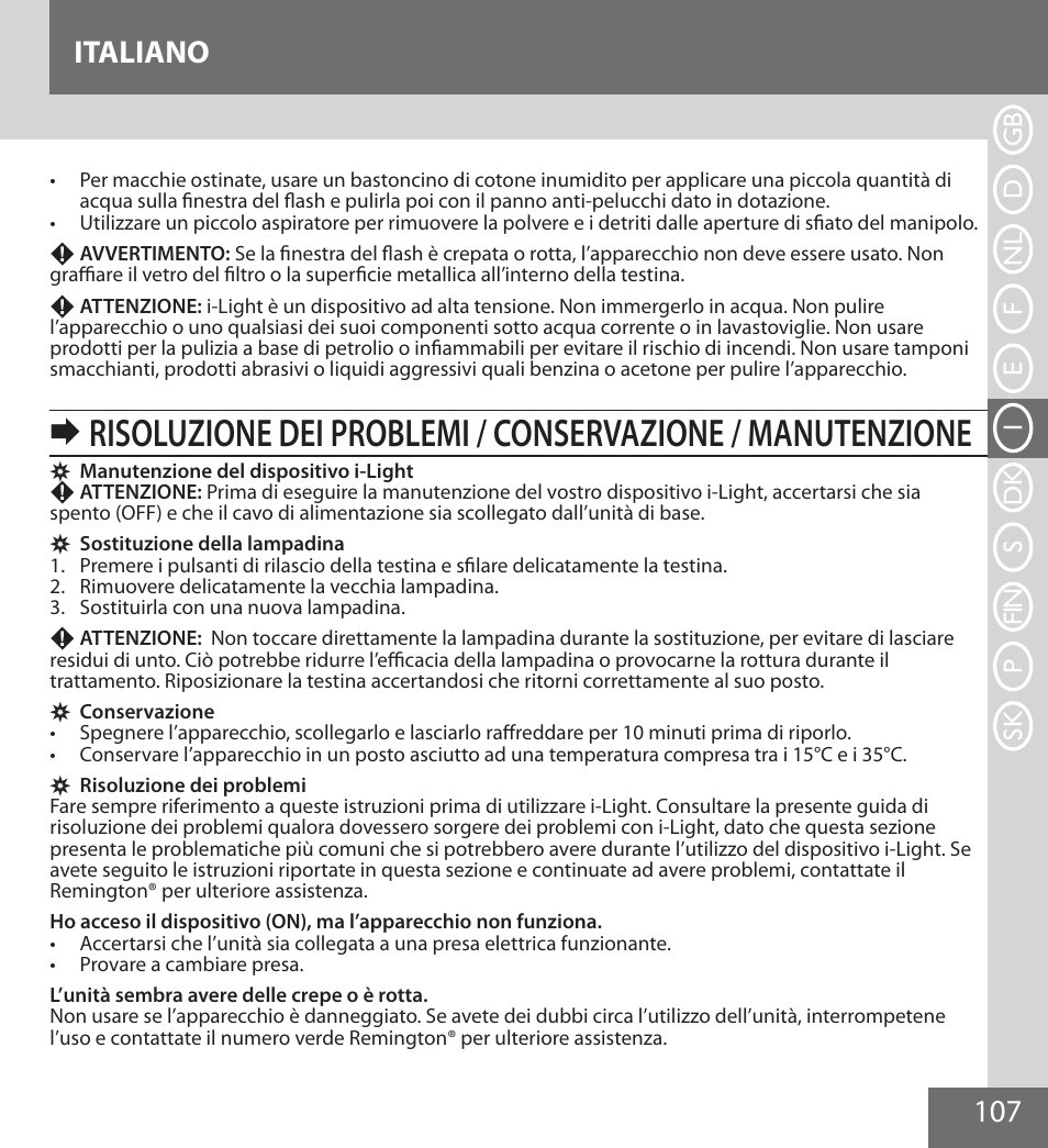 107 italiano | Remington IPL6000F User Manual | Page 107 / 204