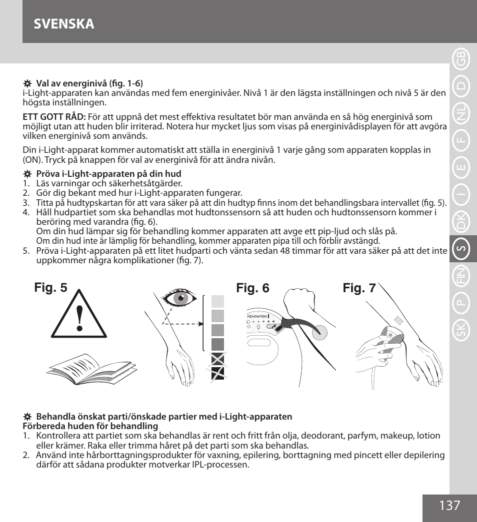 137 svenska, Fig. 5 fig. 6 fig. 7 | Remington IPL6000F User Manual | Page 137 / 204