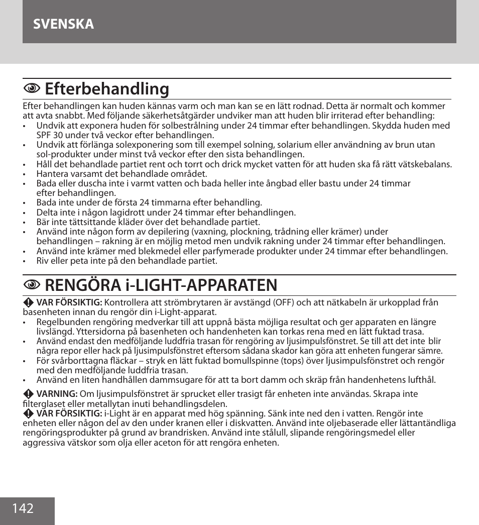 Efterbehandling, Rengöra i-light-apparaten, 142 svenska | Remington IPL6000F User Manual | Page 142 / 204