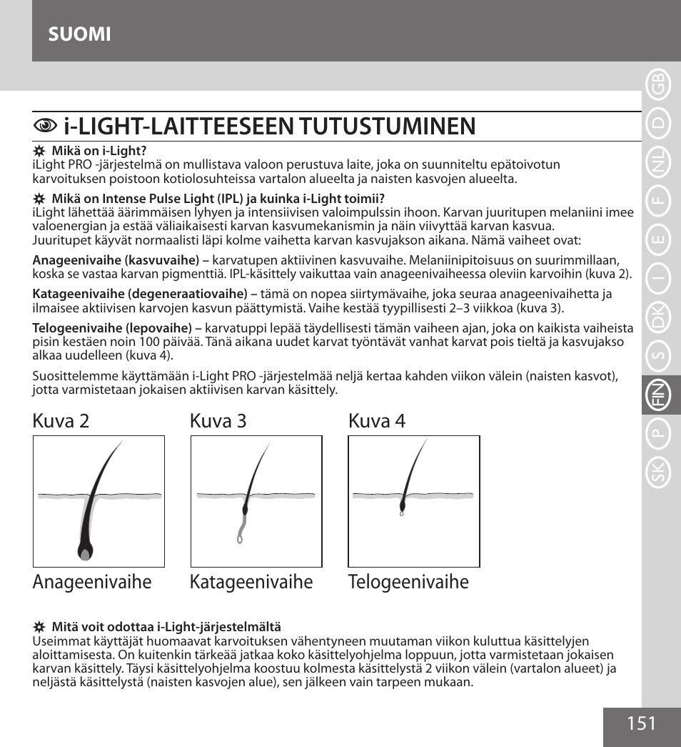 I-light-laitteeseen tutustuminen, 151 suomi | Remington IPL6000F User Manual | Page 151 / 204