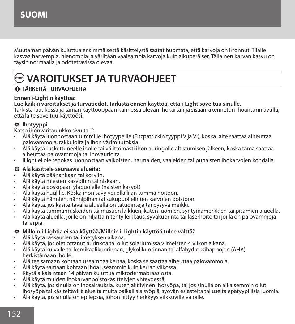 Varoitukset ja turvaohjeet, 152 suomi | Remington IPL6000F User Manual | Page 152 / 204