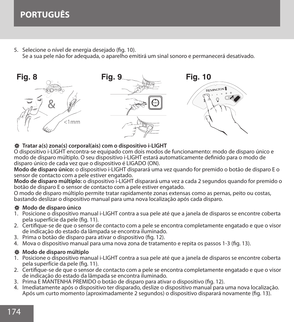 174 português, Fig. 8, Fig. 9 | Fig. 10 | Remington IPL6000F User Manual | Page 174 / 204