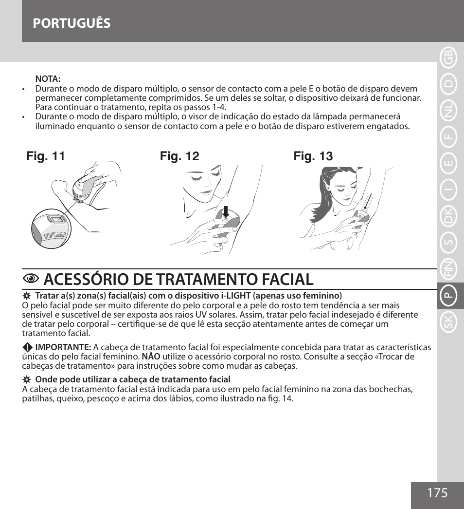 Acessório de tratamento facial, 175 português | Remington IPL6000F User Manual | Page 175 / 204