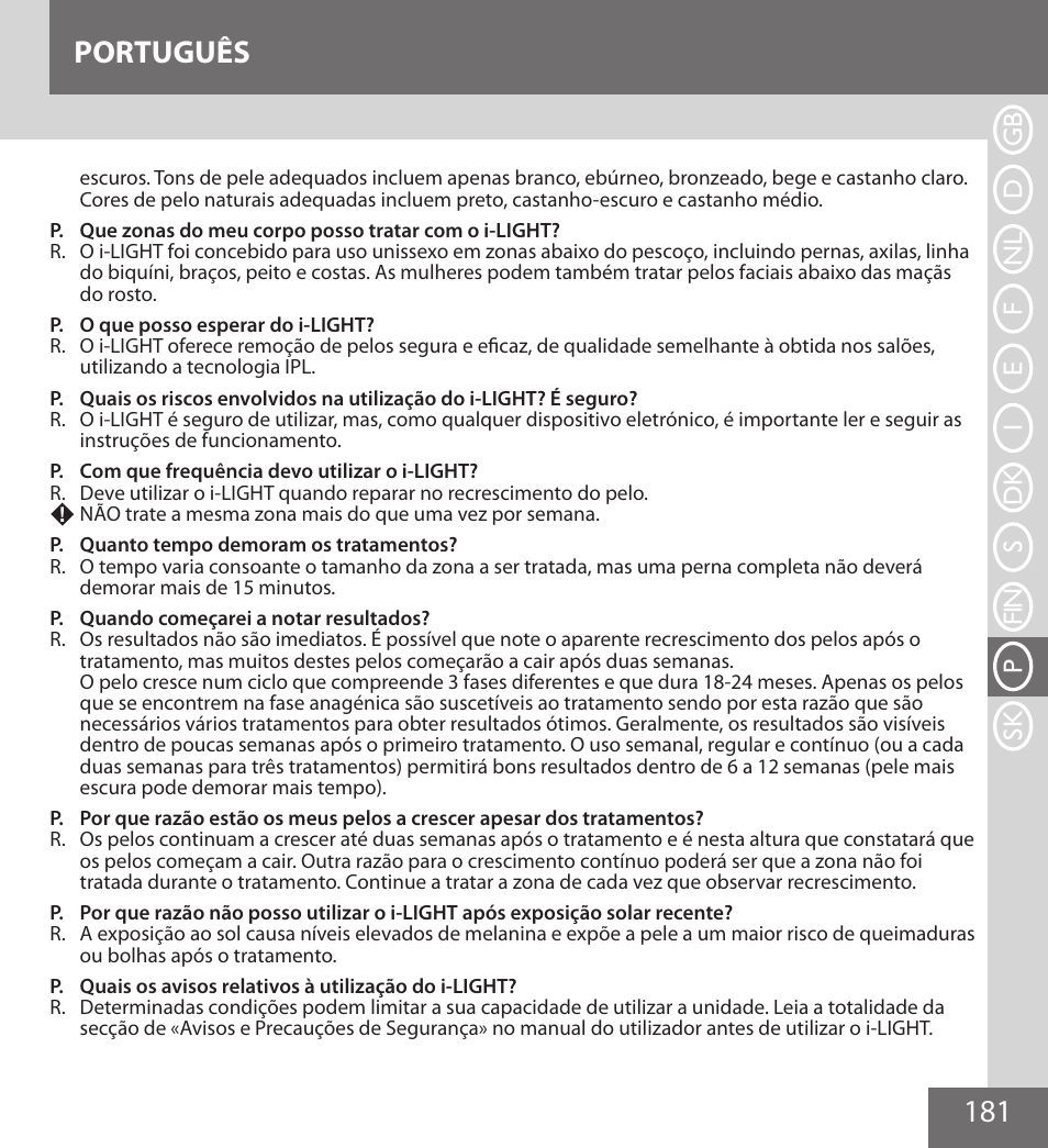 181 português | Remington IPL6000F User Manual | Page 181 / 204