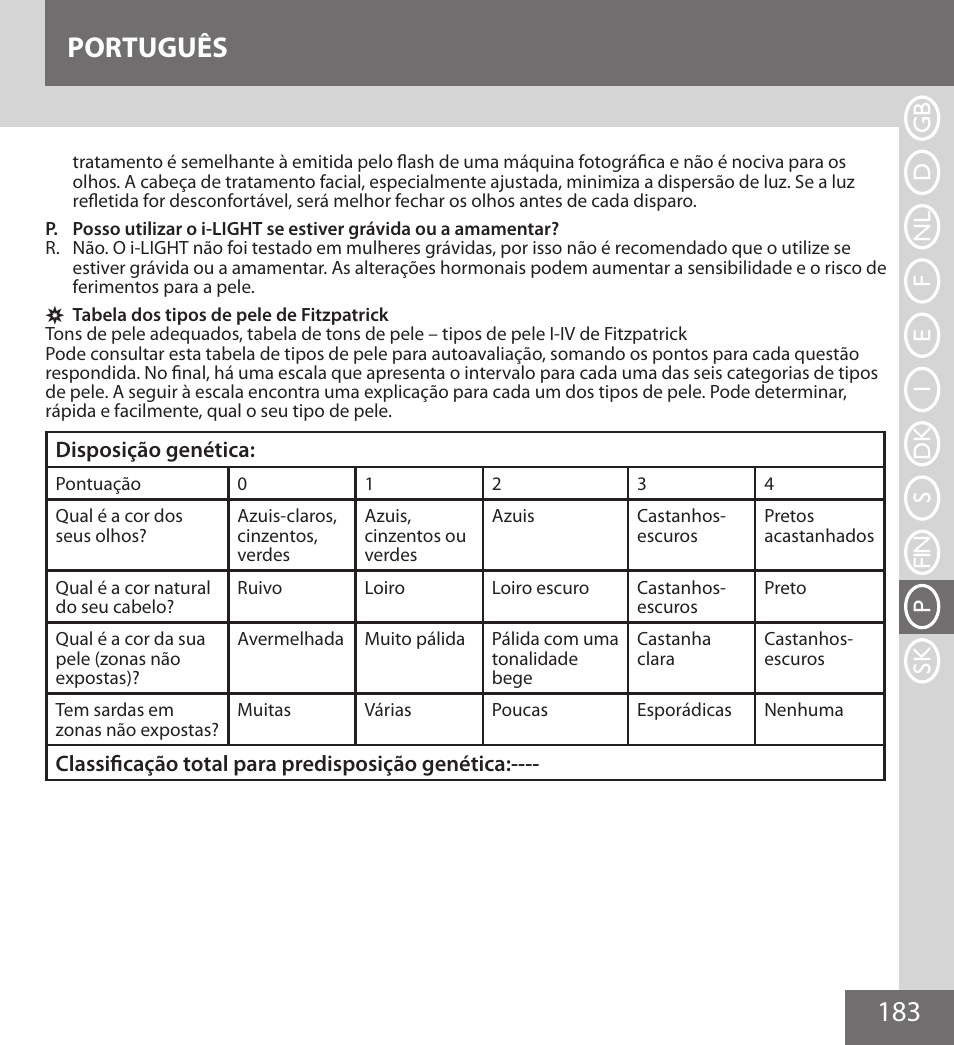 183 português | Remington IPL6000F User Manual | Page 183 / 204