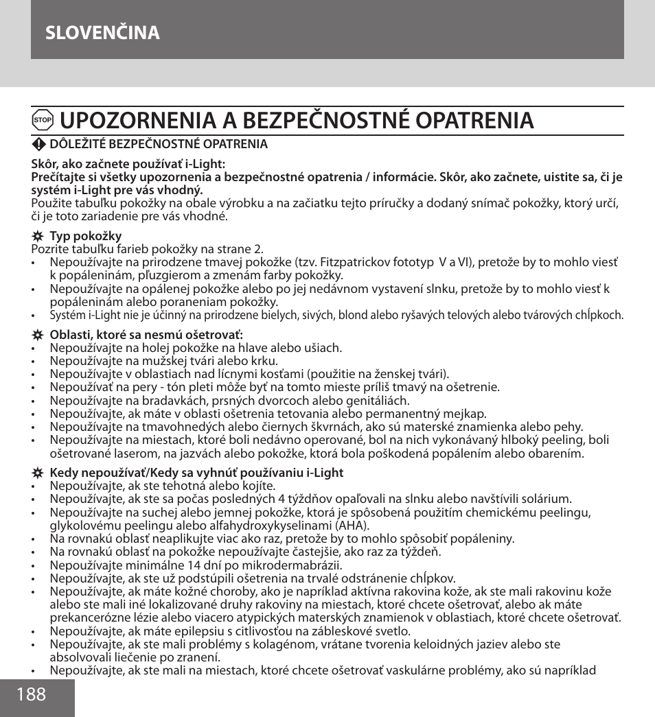 Upozornenia a bezpečnostné opatrenia, 188 slovenčina | Remington IPL6000F User Manual | Page 188 / 204