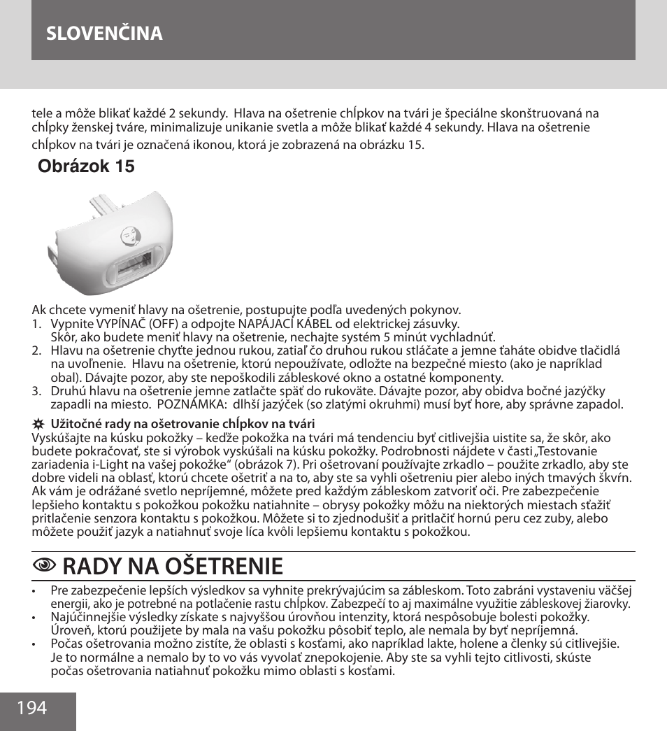 Rady na ošetrenie, 194 slovenčina, Obrázok 15 | Remington IPL6000F User Manual | Page 194 / 204