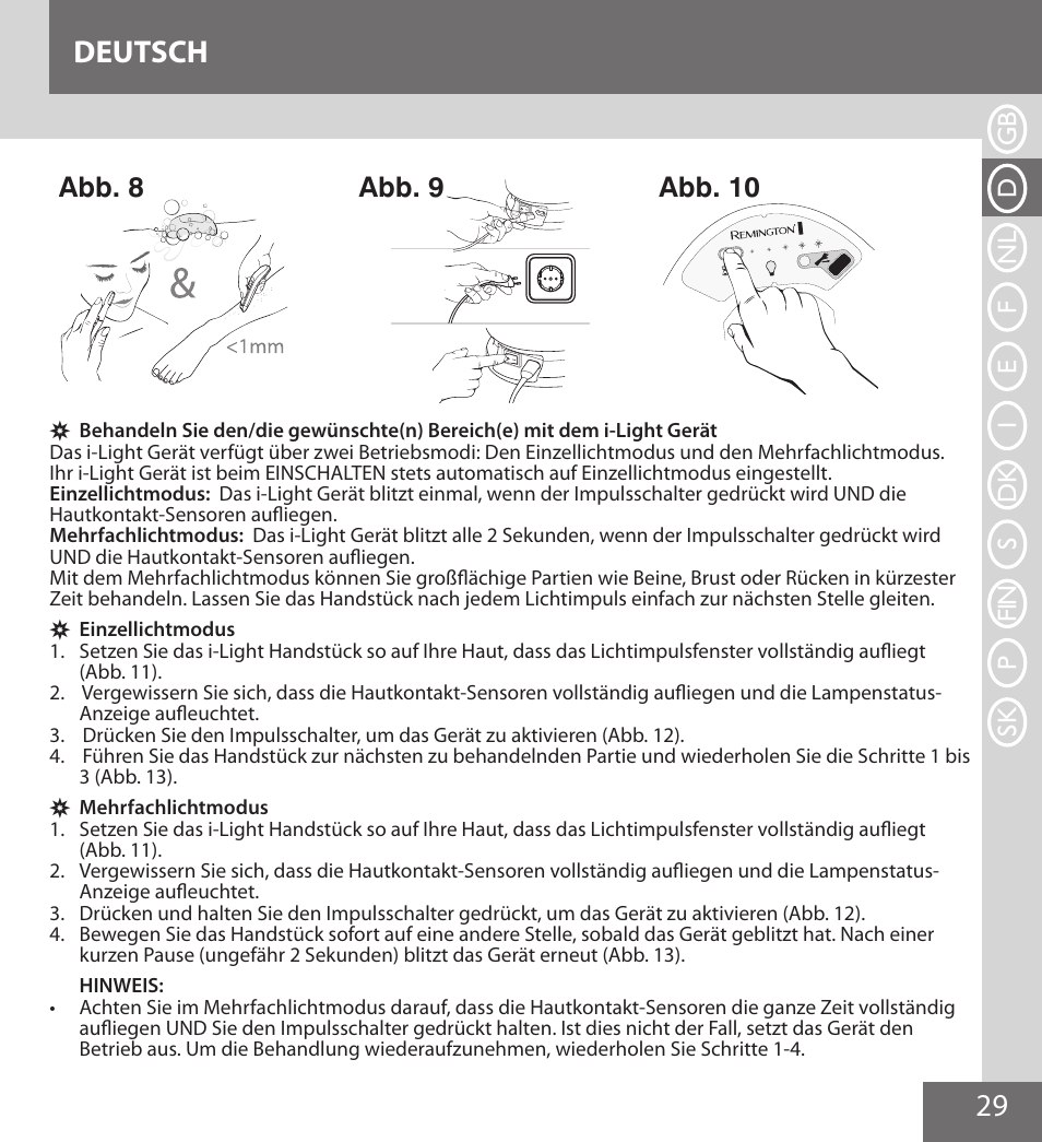 29 deutsch, Abb. 8, Abb. 9 | Abb. 10 | Remington IPL6000F User Manual | Page 29 / 204