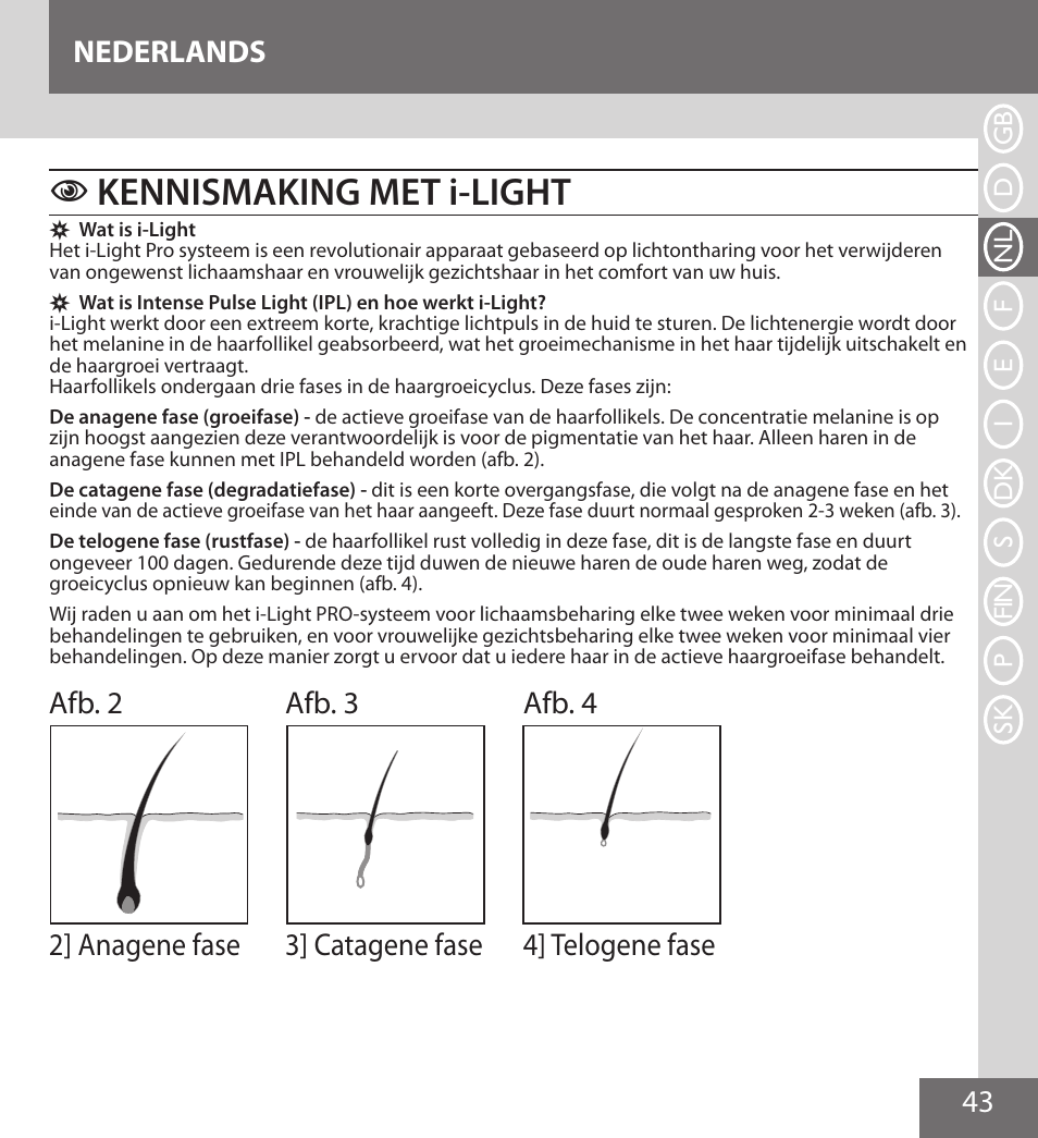 Kennismaking met i-light, 43 nederlands | Remington IPL6000F User Manual | Page 43 / 204