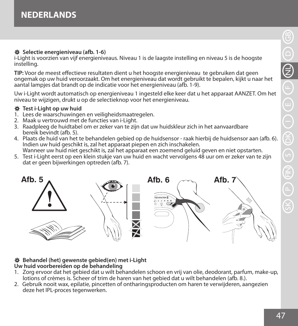 47 nederlands, Afb. 5 afb. 6 afb. 7 | Remington IPL6000F User Manual | Page 47 / 204