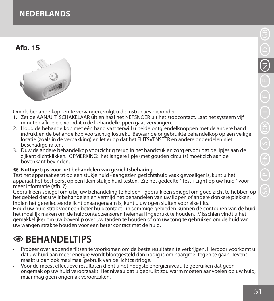 Behandeltips, 51 nederlands, Afb. 15 | Remington IPL6000F User Manual | Page 51 / 204