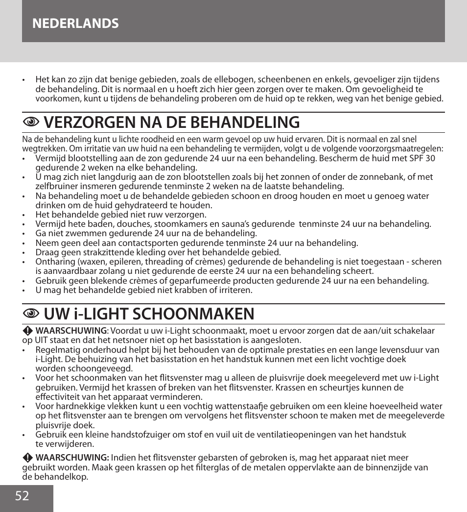 Verzorgen na de behandeling, Uw i-light schoonmaken, 52 nederlands | Remington IPL6000F User Manual | Page 52 / 204