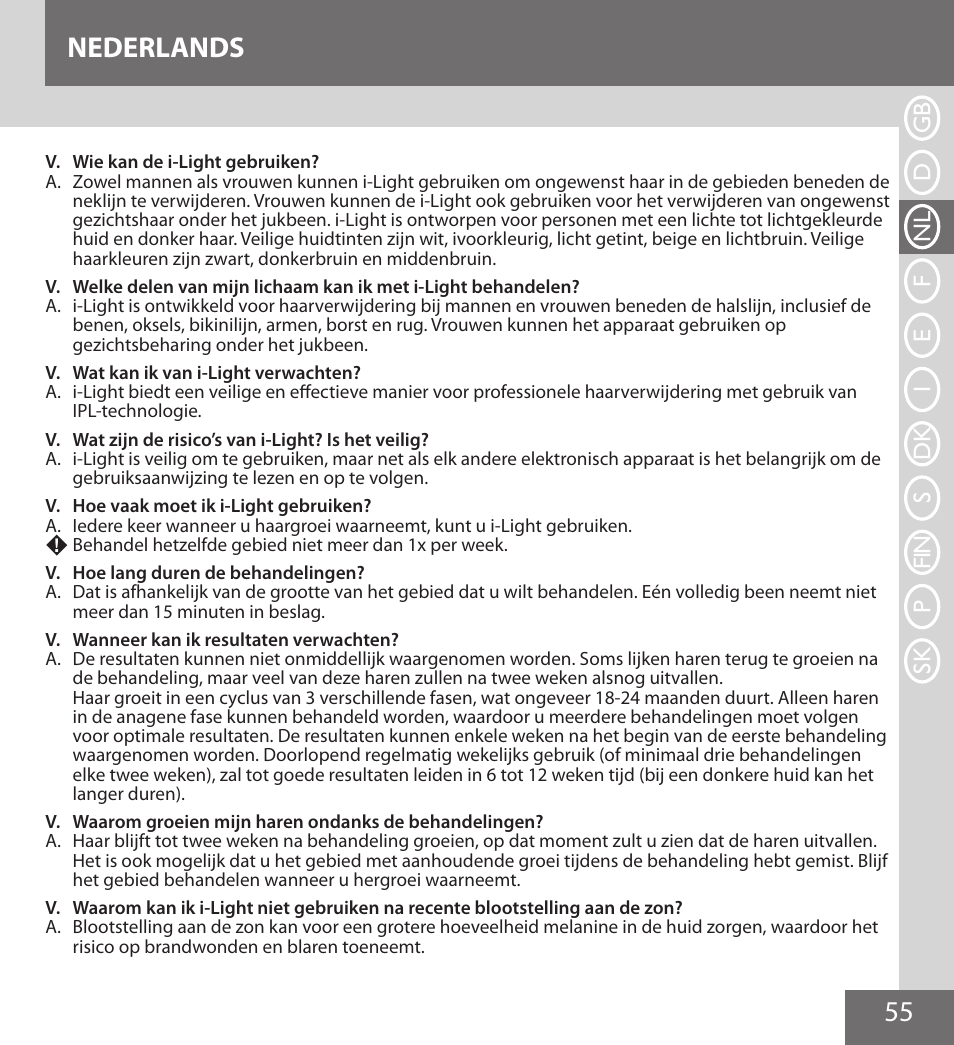 55 nederlands | Remington IPL6000F User Manual | Page 55 / 204