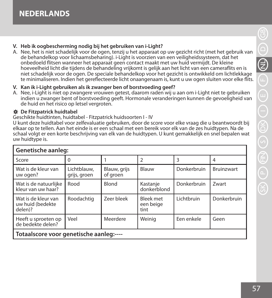 57 nederlands | Remington IPL6000F User Manual | Page 57 / 204