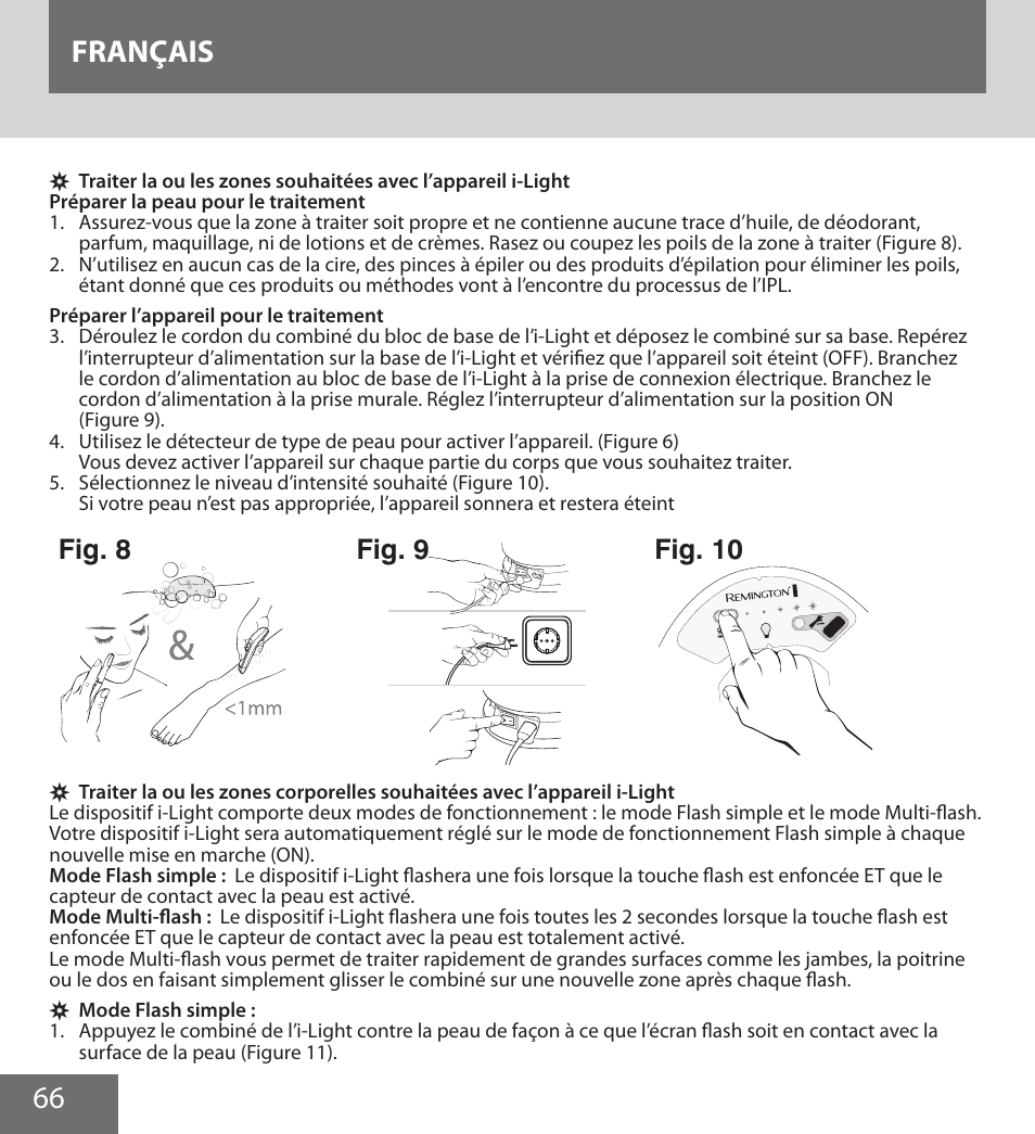 66 français, Fig. 8, Fig. 9 | Fig. 10 | Remington IPL6000F User Manual | Page 66 / 204