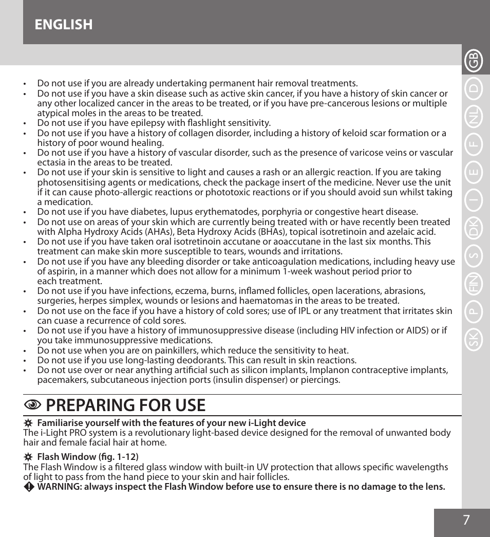 Preparing for use, 7english | Remington IPL6000F User Manual | Page 7 / 204