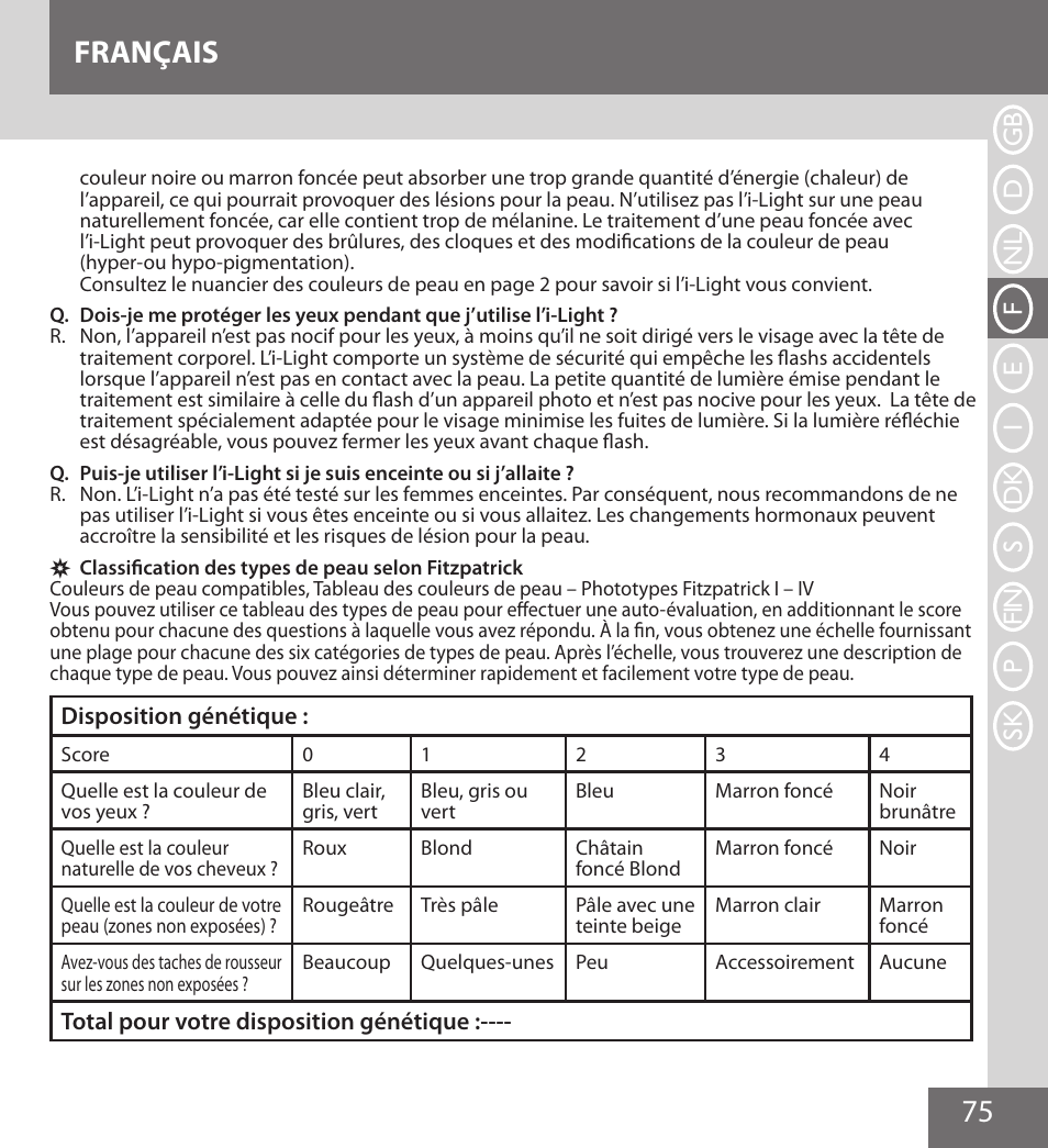 75 français | Remington IPL6000F User Manual | Page 75 / 204