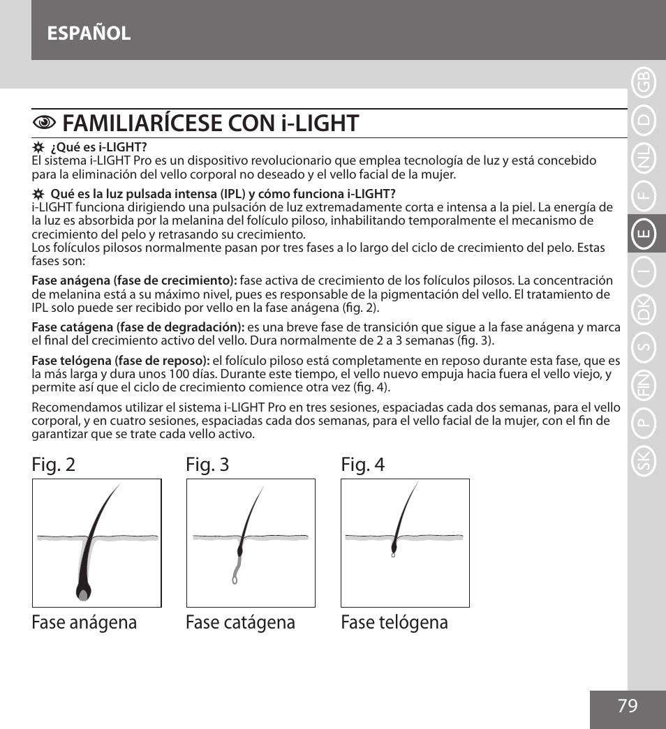 Familiarícese con i-light, 79 español | Remington IPL6000F User Manual | Page 79 / 204