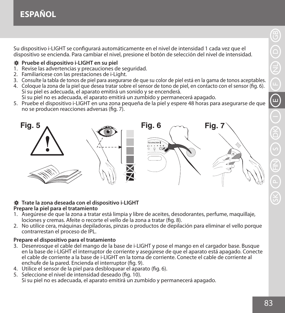 83 español, Fig. 5 fig. 6 fig. 7 | Remington IPL6000F User Manual | Page 83 / 204