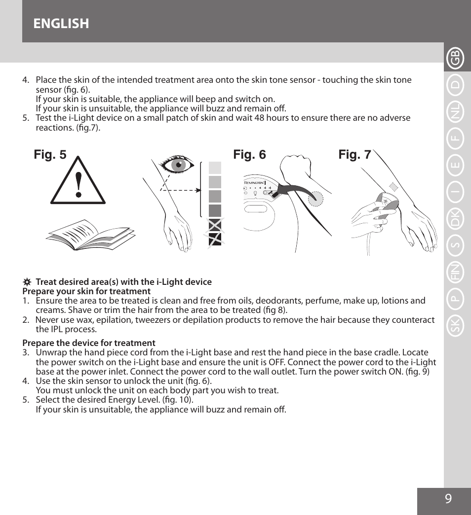 9english, Fig. 5 fig. 6 fig. 7 | Remington IPL6000F User Manual | Page 9 / 204