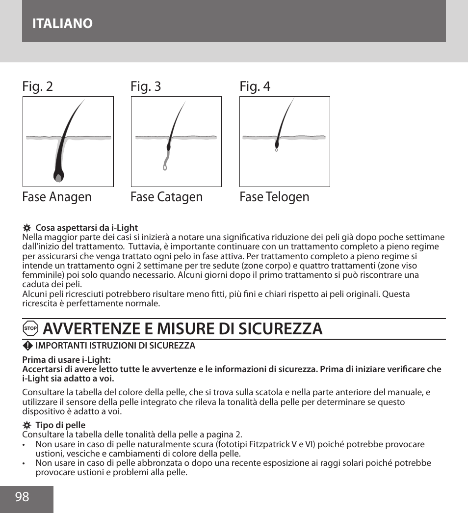 Avvertenze e misure di sicurezza | Remington IPL6000F User Manual | Page 98 / 204