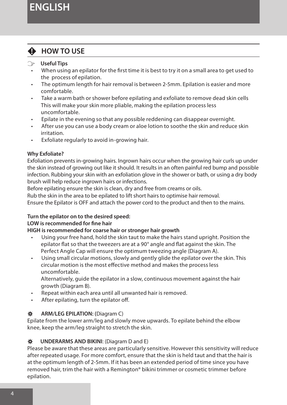 English, Fhow to use | Remington EP7010 User Manual | Page 4 / 108