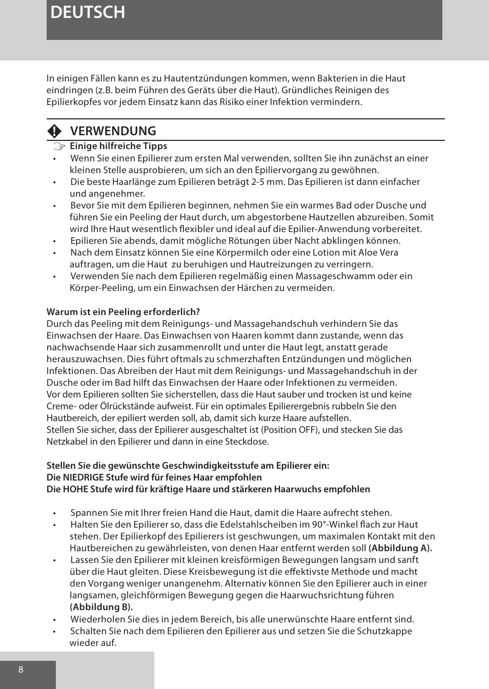 Deutsch, Fverwendung | Remington EP7010 User Manual | Page 8 / 108