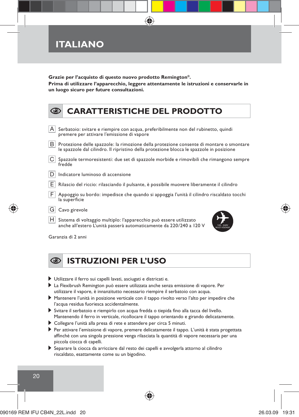 Italiano, Caratteristiche del prodotto, Istruzioni per l’uso | Remington CB4N User Manual | Page 22 / 84