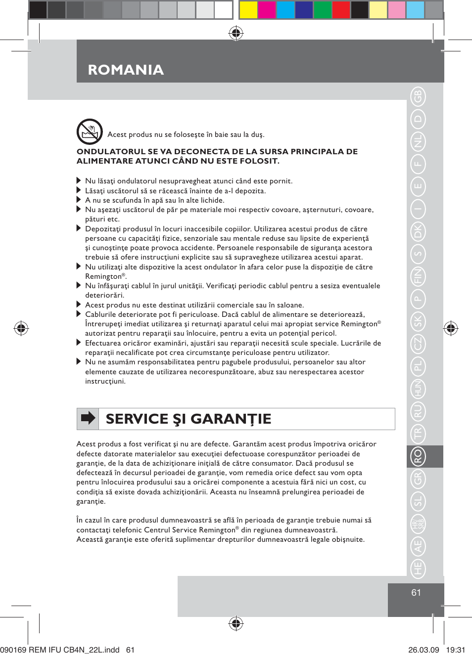 Romania, Service şi garanţie | Remington CB4N User Manual | Page 63 / 84