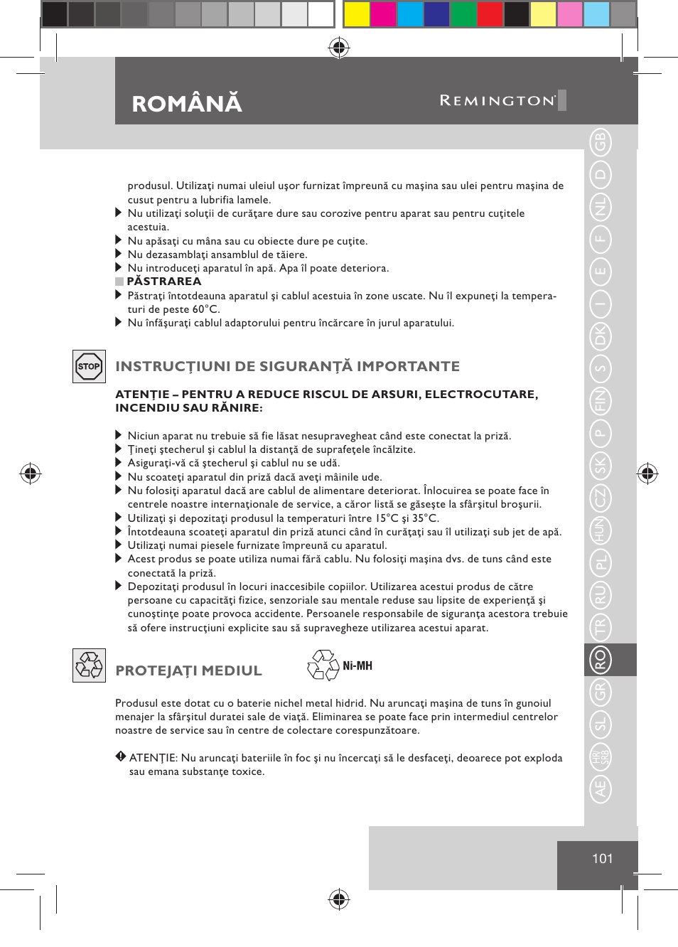 Română | Remington BHT2000 User Manual | Page 103 / 127