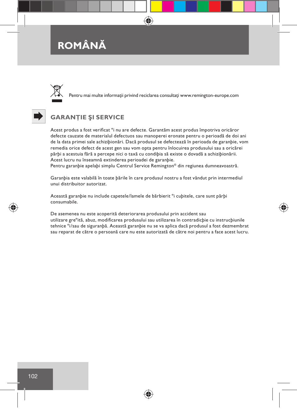 Română | Remington BHT2000 User Manual | Page 104 / 127