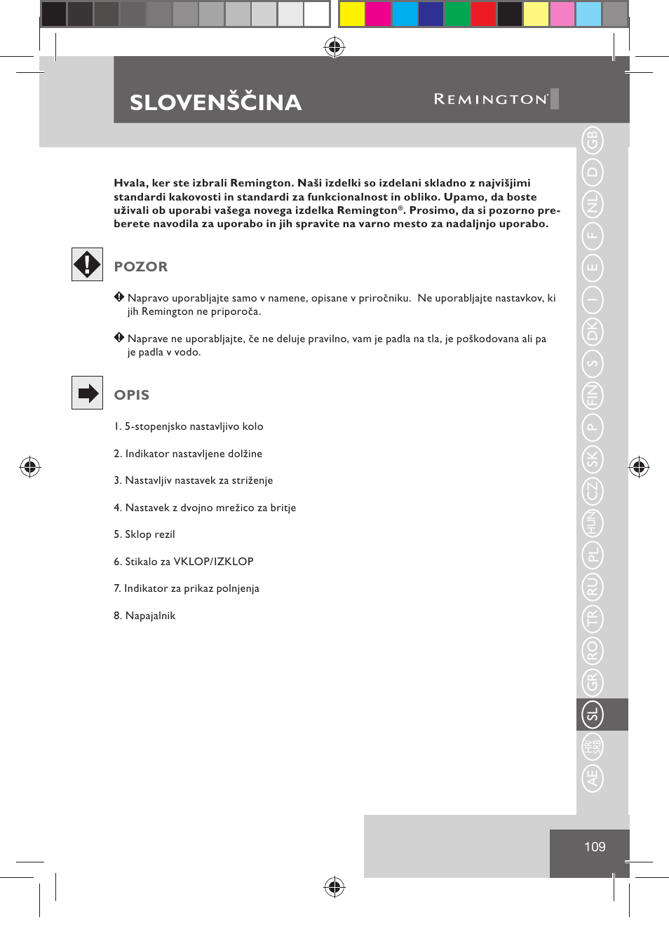 Slovenščina | Remington BHT2000 User Manual | Page 111 / 127