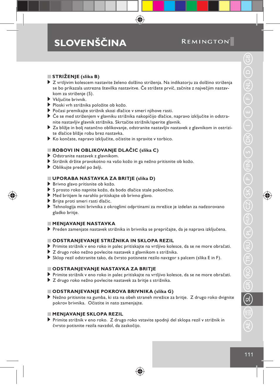 Slovenščina | Remington BHT2000 User Manual | Page 113 / 127