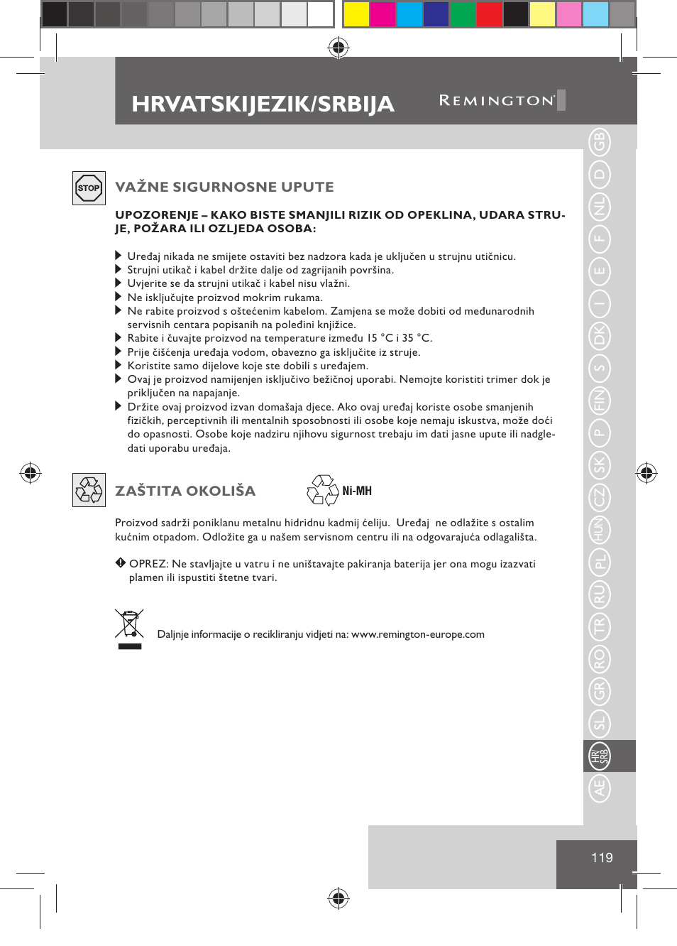 Hrvatski jezik / srbija | Remington BHT2000 User Manual | Page 121 / 127