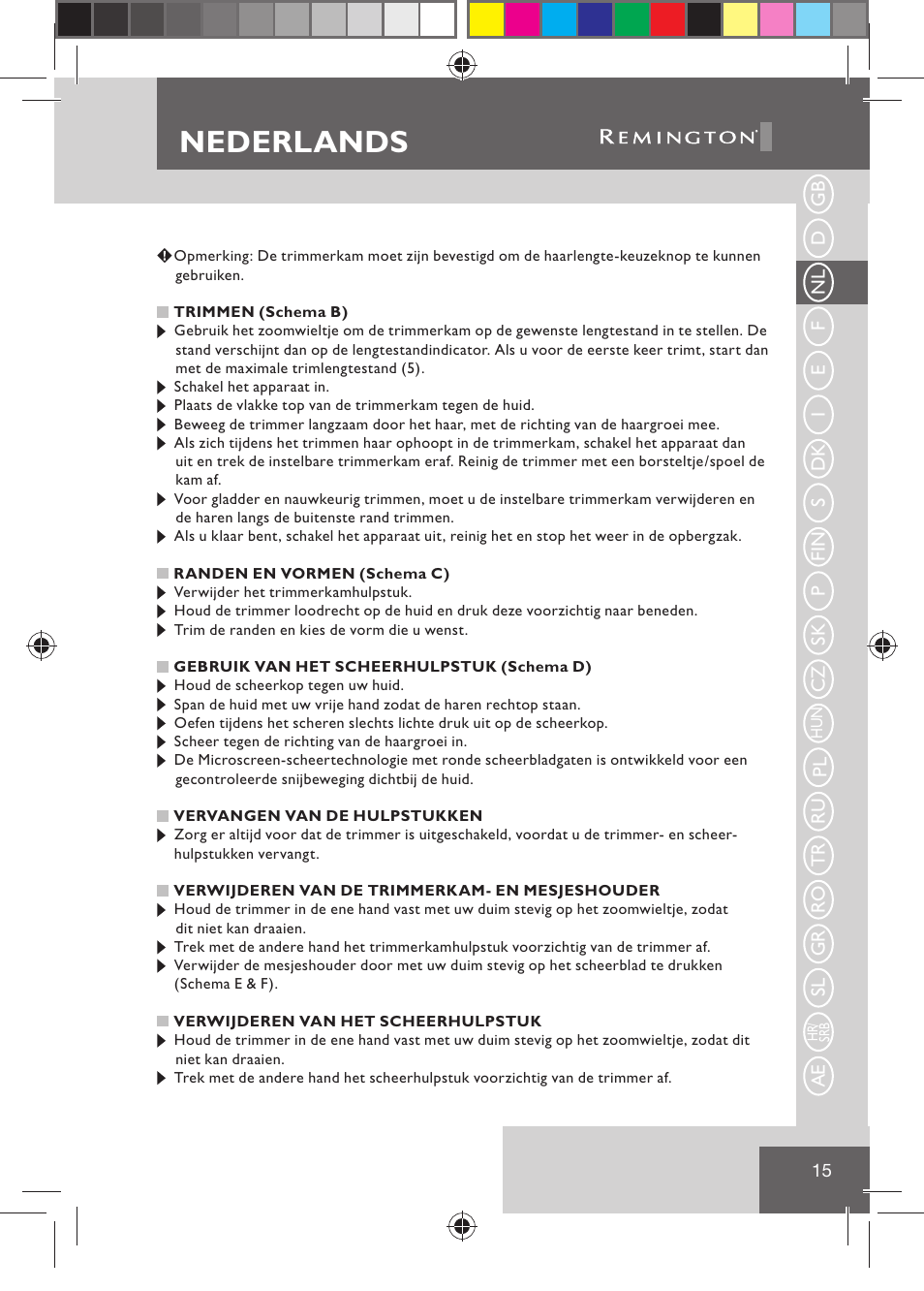 Nederlands | Remington BHT2000 User Manual | Page 17 / 127