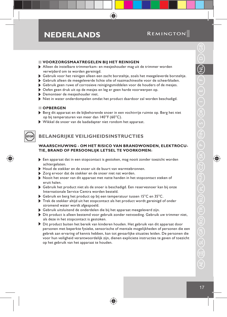 Nederlands | Remington BHT2000 User Manual | Page 19 / 127