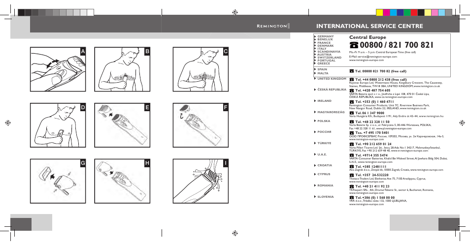 International service centre, Central europe | Remington BHT2000 User Manual | Page 2 / 127